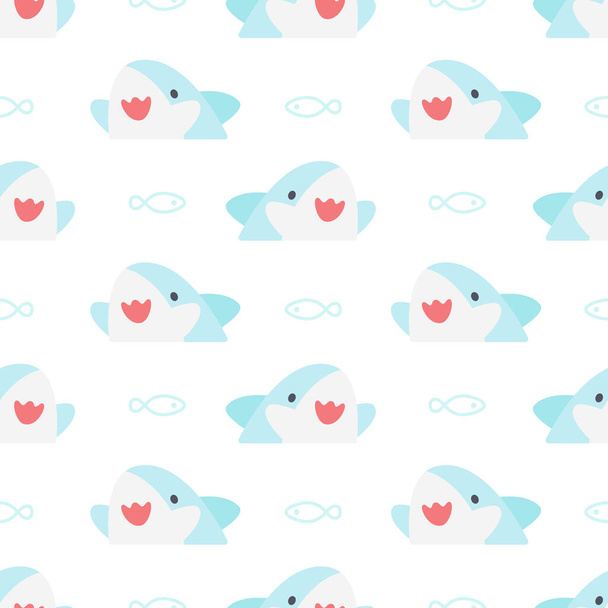 Симпатичная акула и рыба бесшовный фон повторяющийся узор, обои фон, милый бесшовный фон узор
 - Вектор,изображение
