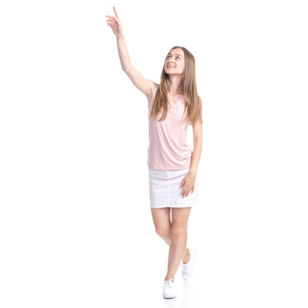 Woman in skirt showing pointing - Фото, зображення