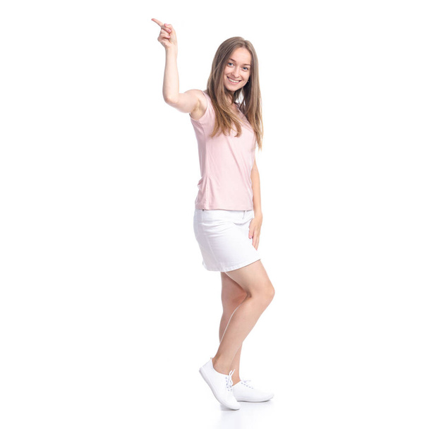 Woman in skirt showing pointing - Fotó, kép