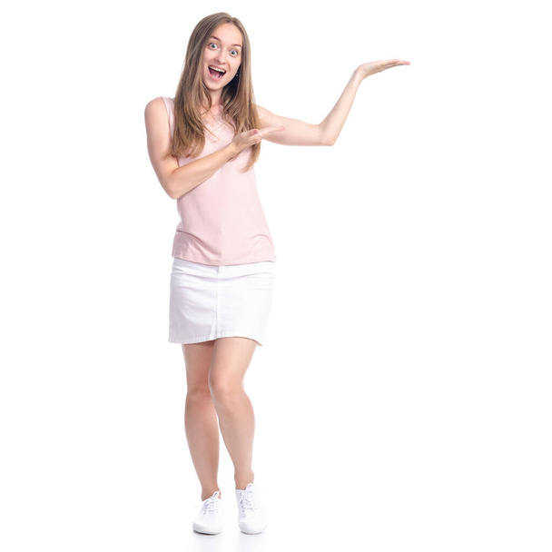 Woman in skirt showing pointing - Foto, imagen