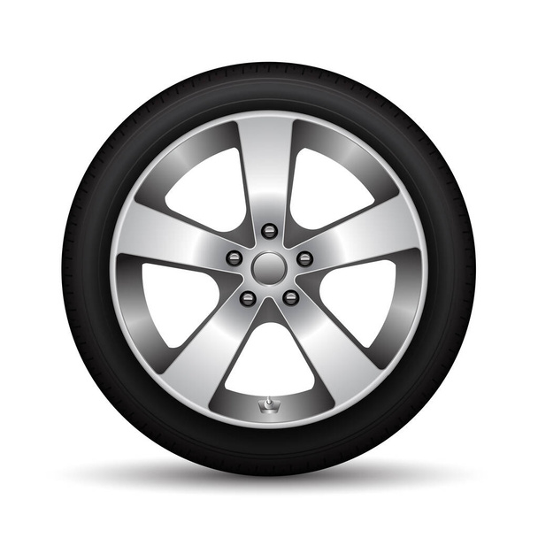 PrintPneu de roue de voiture réaliste en alliage noir sur fond blanc illustration vectorielle
. - Vecteur, image