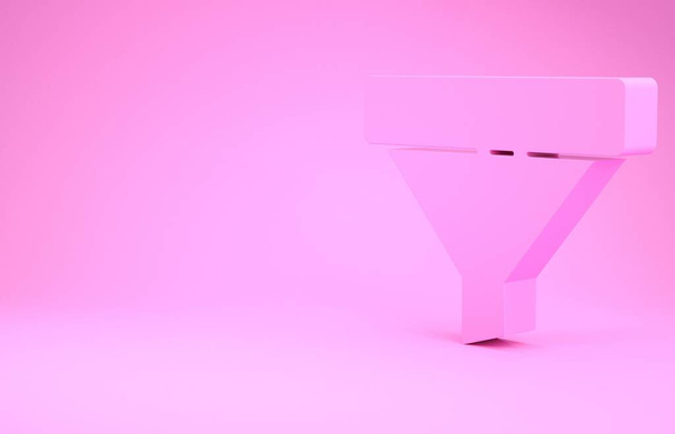 Embudo Pink Sales con flechas para marketing y startup icono de negocio aislado sobre fondo rosa. Plantilla infográfica. Concepto minimalista. 3D ilustración 3D render
 - Foto, imagen