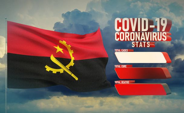 COVID-19 Coronavirus 2019-nCov Statistics Update - table letter typography copy space concept with flag of Angola. 3D illustration. - Photo, Image
