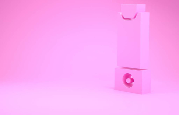 Ikona růžový inhalátor izolované na růžovém pozadí. Dýchání pro úlevu od kašle, inhalace, alergický pacient. Minimalismus. 3D ilustrace 3D vykreslení - Fotografie, Obrázek