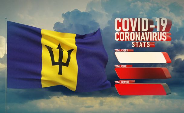 COVID-19 Coronavirus 2019-nCov Statistics Update - table letter typography copy space concept with flag of Barbados. 3D illustration. - Photo, Image