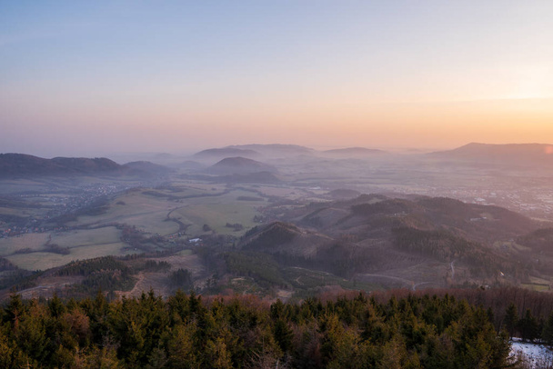 it will be early in the morning in the mountains at sunrise with fog - Zdjęcie, obraz