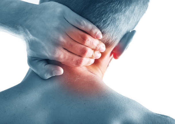 Homem com dor aguda no pescoço
 - Foto, Imagem