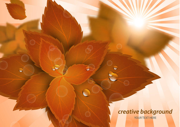 Heldere creatieve bladeren door de stralen van de zon. Abstracte poster met stralende zon en wazige achtergrond. Vectorillustratie - Vector, afbeelding