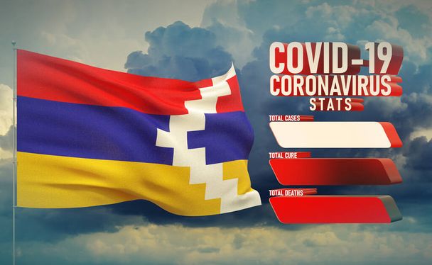 COVID-19 Coronavirus 2019-nCov Statistics Update - table letter typography copy space concept with flag of Artsakh. 3D illustration. - Photo, Image