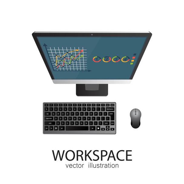 Top view of workplace vector illustration. Business background. - Διάνυσμα, εικόνα