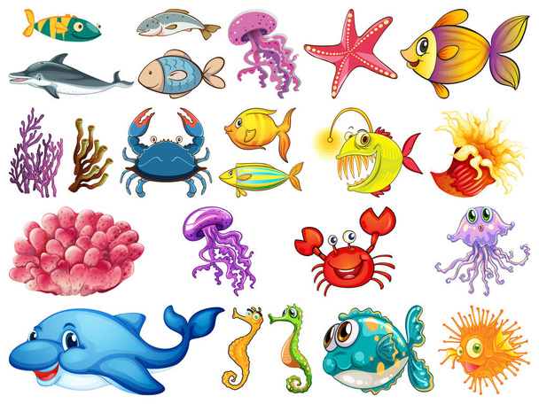 Grande serie di creature marine su sfondo bianco illustrazione
 - Vettoriali, immagini