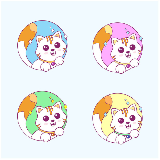 Векторний набір ілюстрацій логотип милого кота
 - Вектор, зображення