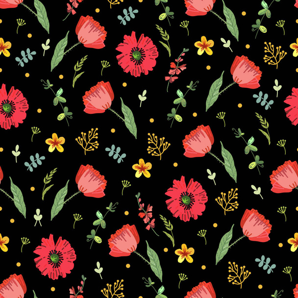 Decorative pattern with bright summer flowers - Vector, Imagen