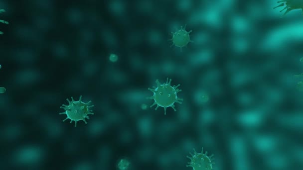 Microscopio 3D Vista del Coronavirus cinese COVID-19. Pericolo di un virus influenzale pandemico che infetta le cellule umane
 - Filmati, video