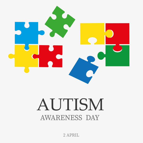 Ilustración vectorial que promueve el Día Mundial del Autismo, rompecabezas colorido, texto y gráficos en la tarjeta, banner o póster.
. - Vector, imagen