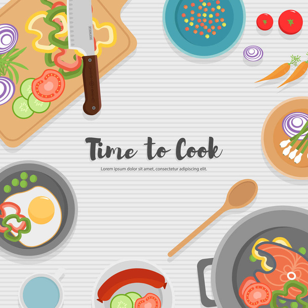 Cooking food, kitchen.  - Vetor, Imagem