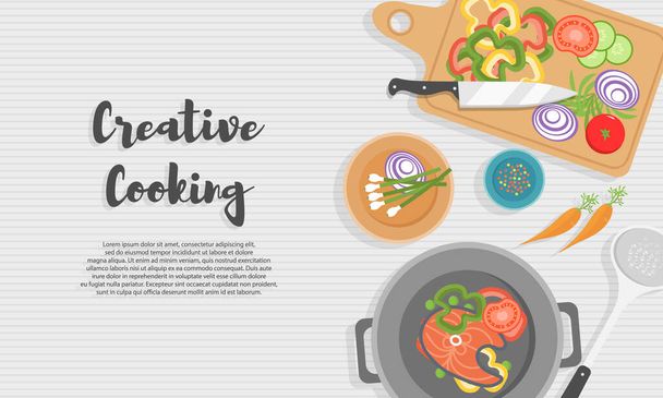 Cooking food, kitchen.  - Vector, afbeelding