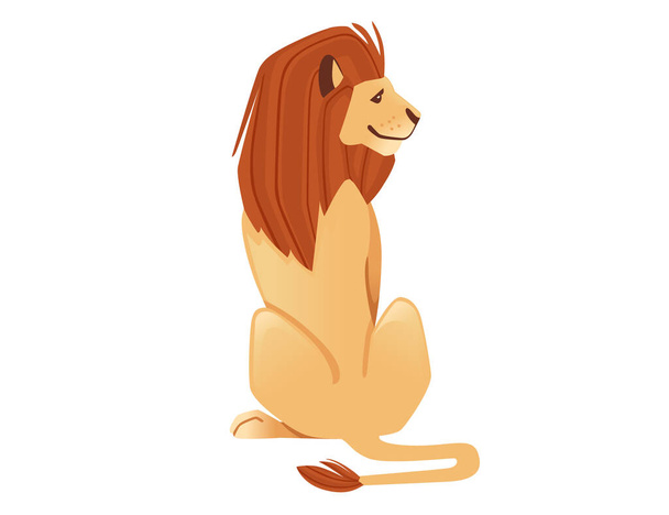 Proud powerful cute lion sitting on the ground character cartoon style animal design flat vector illustration isolated on white background. - Vector, Image