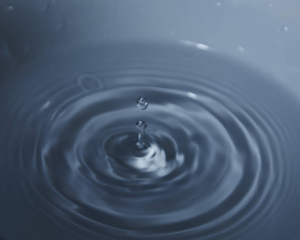 Капля воды на белой чаше, холодные тона, голубоватые, волны
, - Фото, изображение