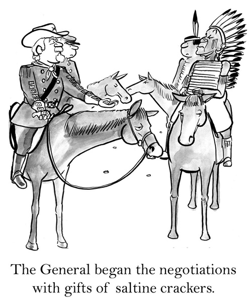 Le général a commencé les négociations avec des cadeaux de craquelins salés
. - Photo, image