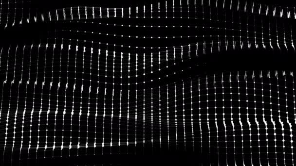 Weiße abstrakte Gitterwellen bewegen sich dynamisch auf schwarzem Hintergrund. - Filmmaterial, Video