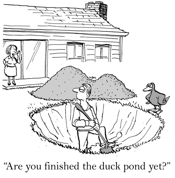 Hombre cavando un estanque para patos
 - Foto, imagen