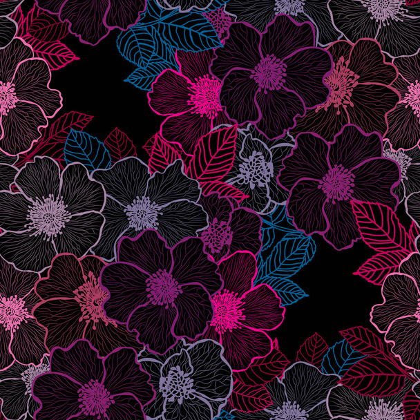Elegant seamless pattern with dogrose flowers, design elements. Floral  pattern for invitations, cards, print, gift wrap, manufacturing, textile, fabric, wallpapers - Wektor, obraz