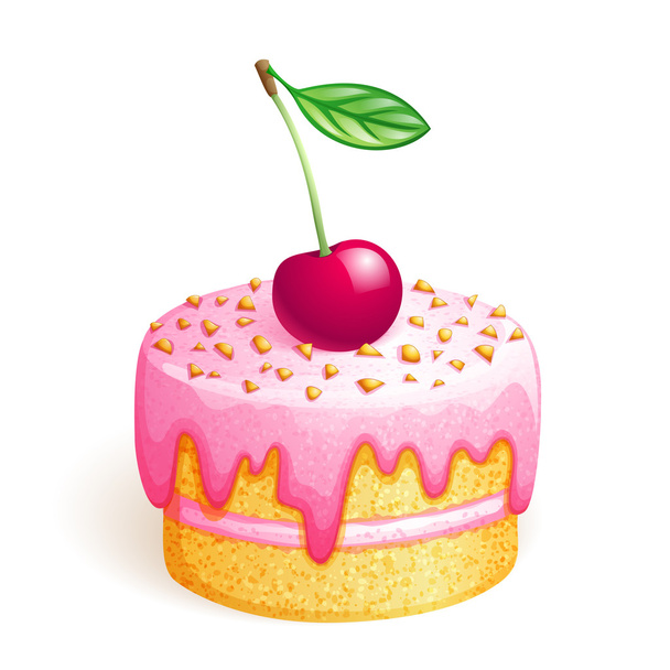Cake with cherry - Διάνυσμα, εικόνα