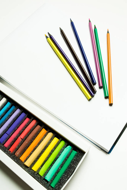 color pencils and pastel on a white background - Foto, Imagem