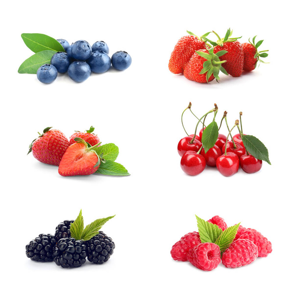 Set of different ripe berries on white background - Photo, image