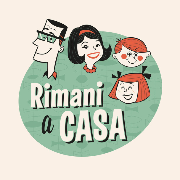 Vintage Style Illusztráció olaszul - Rimani a Casa (Maradj otthon) - Vector EPS10. - Vektor, kép
