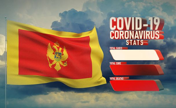 COVID-19 Coronavirus 2019-nCov Statistics Update - table letter typography copy space concept with flag of Montenegro. 3D illustration. - Foto, afbeelding
