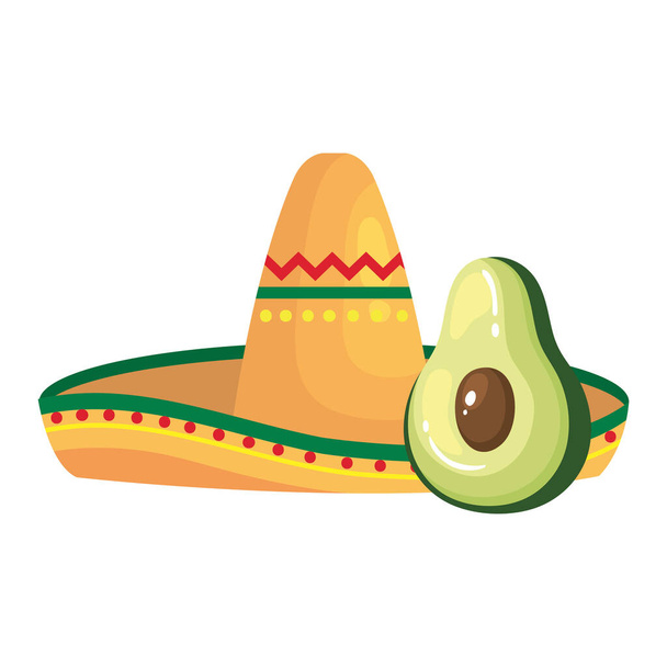 Ізольований мексиканський капелюх та авокадо Векторний дизайн
 - Вектор, зображення
