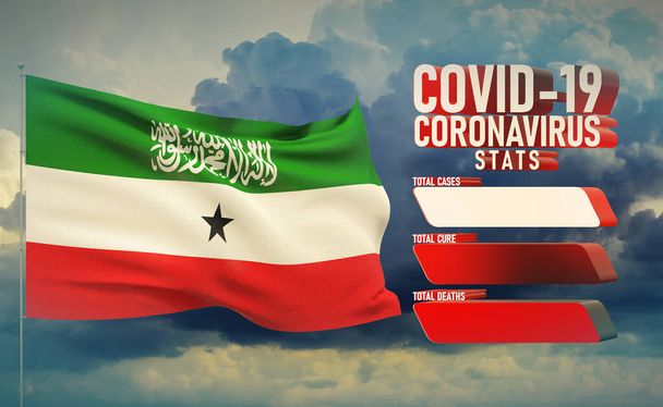 COVID-19 Coronavirus 2019-nCov Statistics Update - table letter typography copy space concept with flag of Somaliland. 3D illustration. - Photo, Image