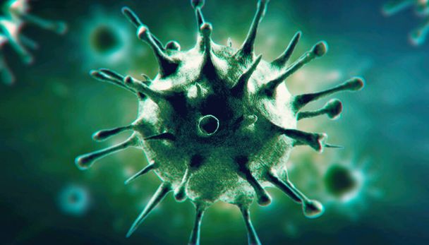 Visão microscópica das células do vírus influenza. Ilustração médica 3D - Foto, Imagem