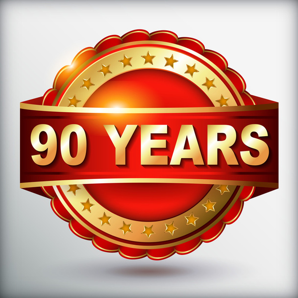 90 years anniversary golden label - Vector, Image