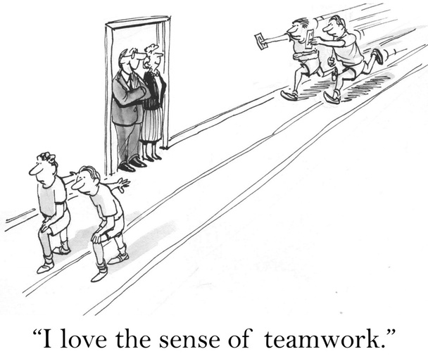 El hombre ama el sentido del trabajo en equipo en el pasillo
 - Foto, imagen
