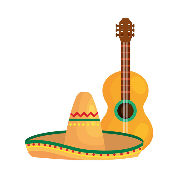 Odizolowana meksykańska konstrukcja wektora gitary i kapelusza - Wektor, obraz