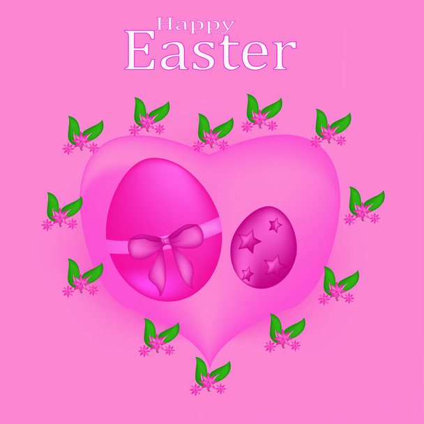 З Великоднем. Великодній фон рожевий, вітаю. вітальні листівки з яйцем і листям. повний колір
 - Вектор, зображення