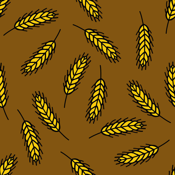 wheat seamless doodle pattern, vector color illustration - Vector, Image