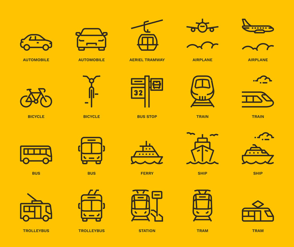Public transport Icons, mix view. Monoline concept - Vector, Image
