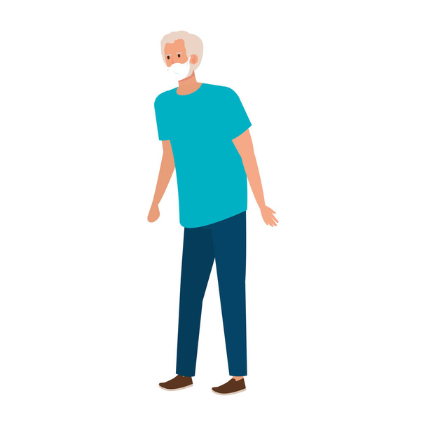 old man with face mask isolated icon - Vector, Image