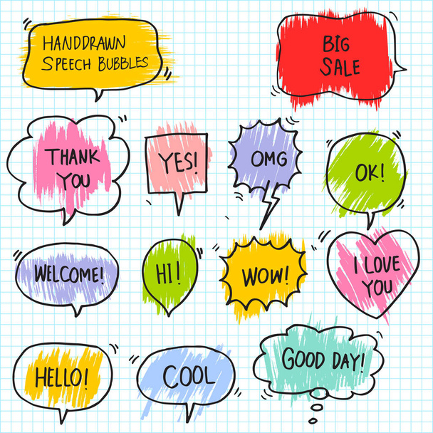 set of hand drawn comic bubble speech with text on paper - Vector, Image
