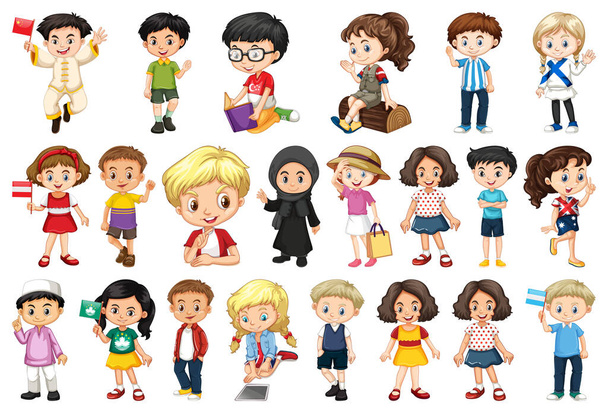 Large set of children doing different activities  illustration - Vector, Image