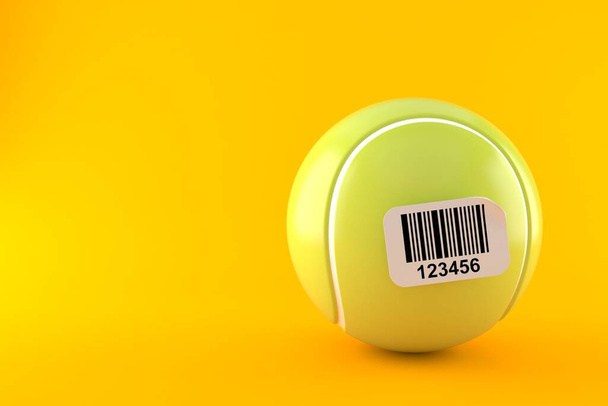 Palla da tennis con adesivo codice a barre isolato su sfondo arancione. Illustrazione 3d
 - Foto, immagini