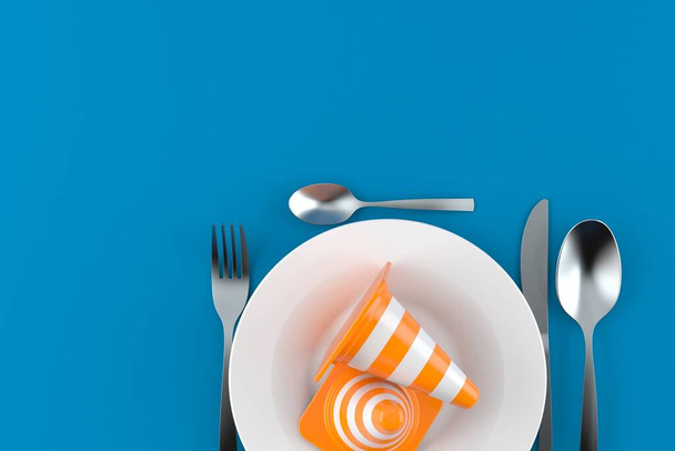 Meal with traffic cones isolated on gray background. 3d illustration - Photo, Image