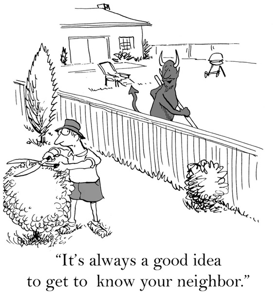 Zeichentrickillustration - kennen Sie Ihren Nachbarn - Foto, Bild