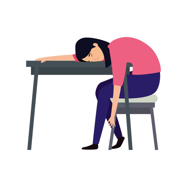 woman with stress attack in desk - Vector, Image
