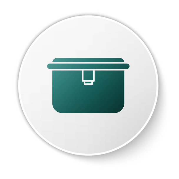 Green Lunch box icon isolated on white background. White circle button. Vector Illustration - Vector, Image
