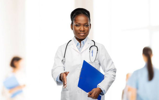 happy african american female doctor or scientist - Photo, image